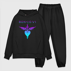 Мужской костюм оверсайз BON JOVI NEON LOGO HEART, цвет: черный