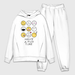 Мужской костюм оверсайз Have a fun time - emoji, цвет: белый