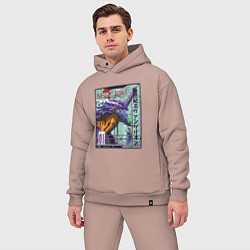 Мужской костюм оверсайз Евангелион eva 01 робот, цвет: пыльно-розовый — фото 2