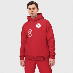 Мужской костюм оверсайз Логотип группы exo цвета красный — фото 2