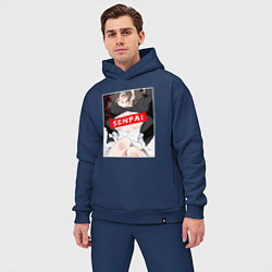 Мужской костюм оверсайз Девушка и надпись Senpai Ahegao, цвет: тёмно-синий — фото 2