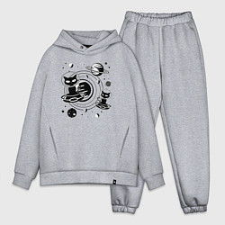 Мужской костюм оверсайз Коты пришельцы в космосе, цвет: меланж
