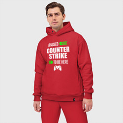 Мужской костюм оверсайз I Paused Counter Strike To Be Here с зелеными стре, цвет: красный — фото 2