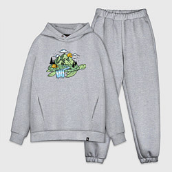 Мужской костюм оверсайз Горы, река, палатка на панцире черепахи Mountains,, цвет: меланж