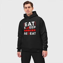 Мужской костюм оверсайз Надпись Eat Sleep Roblox Repeat, цвет: черный — фото 2