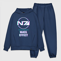 Мужской костюм оверсайз Mass Effect в стиле glitch и баги графики, цвет: тёмно-синий