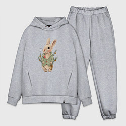 Мужской костюм оверсайз Кролик с фонариком новогодний, цвет: меланж