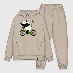 Мужской костюм оверсайз Панда на велосипеде с бамбуком, цвет: миндальный