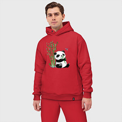 Мужской костюм оверсайз Панда бамбук и стрекоза, цвет: красный — фото 2