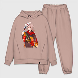 Мужской костюм оверсайз Каэдэхара Кадзуха с мечом, цвет: пыльно-розовый