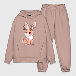 Мужской костюм оверсайз Кролик с рожками - кролик олень, цвет: пыльно-розовый