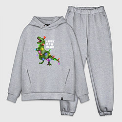 Мужской костюм оверсайз Новогодний динозавр елочка гори, цвет: меланж