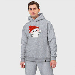 Мужской костюм оверсайз Игра в снежки - белый котик, цвет: меланж — фото 2