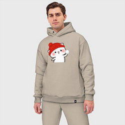 Мужской костюм оверсайз Игра в снежки - белый котик, цвет: миндальный — фото 2