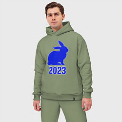 Мужской костюм оверсайз 2023 силуэт кролика синий, цвет: авокадо — фото 2