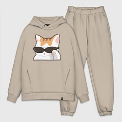 Мужской костюм оверсайз Бело-рыжий котик в очках