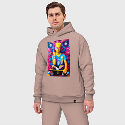 Мужской костюм оверсайз Барт Симпсон и скейтборд - нейросеть - граффити, цвет: пыльно-розовый — фото 2