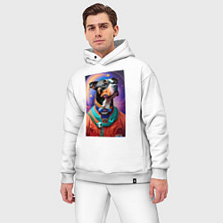 Мужской костюм оверсайз Питбуль космонавт - нейросеть, цвет: белый — фото 2