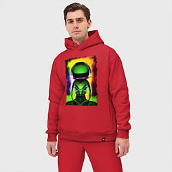 Мужской костюм оверсайз Bizarre alien - neural network - neon glow, цвет: красный — фото 2