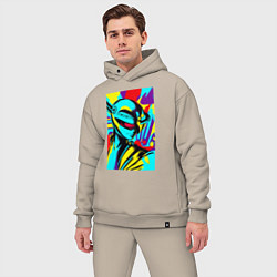 Мужской костюм оверсайз Alien - neural network - pop art, цвет: миндальный — фото 2
