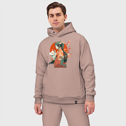 Мужской костюм оверсайз Аниме девочка - кошка и волк, цвет: пыльно-розовый — фото 2