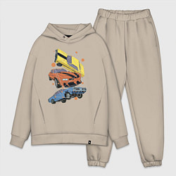 Мужской костюм оверсайз Авто переворот beamng drive, цвет: миндальный