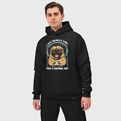 Мужской костюм оверсайз I just really like pugs gaming ok, цвет: черный — фото 2
