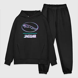 Мужской костюм оверсайз Значок Jaguar в стиле glitch, цвет: черный