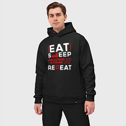 Мужской костюм оверсайз Надпись eat sleep Counter-Strike 2 repeat, цвет: черный — фото 2