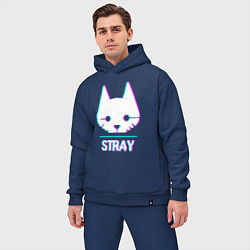 Мужской костюм оверсайз Stray в стиле glitch и баги графики, цвет: тёмно-синий — фото 2