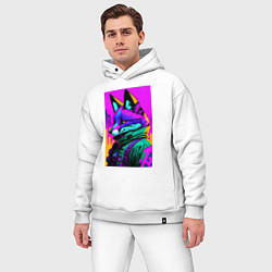 Мужской костюм оверсайз Cool fox - cyberpunk - neural network, цвет: белый — фото 2