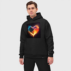 Мужской костюм оверсайз Пылающее сердце - нейросеть, цвет: черный — фото 2