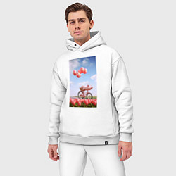 Мужской костюм оверсайз Поросенок на велосипеде, цвет: белый — фото 2