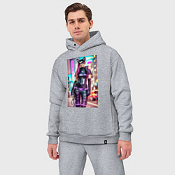 Мужской костюм оверсайз Cyberpunk - cat girl - neural network, цвет: меланж — фото 2