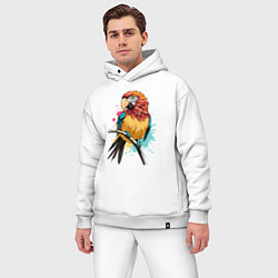 Мужской костюм оверсайз Акварельный попугай, цвет: белый — фото 2
