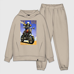 Мужской костюм оверсайз Crazy racer - skeleton - motorcycle, цвет: миндальный