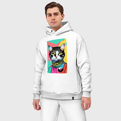 Мужской костюм оверсайз Pop art cat - neural network, цвет: белый — фото 2