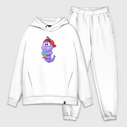 Мужской костюм оверсайз Червяк в кепке пьет сок из стакана, цвет: белый