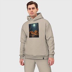 Мужской костюм оверсайз Две жуткие тыквы ждут Хэллоуина, цвет: миндальный — фото 2