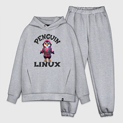 Мужской костюм оверсайз Система линукс пингвин в кимоно, цвет: меланж