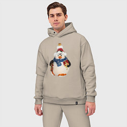 Мужской костюм оверсайз Пингвин в шарфе с подарками, цвет: миндальный — фото 2