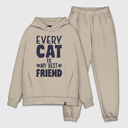 Мужской костюм оверсайз Every cat is my best friend, цвет: миндальный