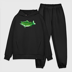 Мужской костюм оверсайз Зелёная рыбка, цвет: черный