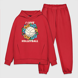 Мужской костюм оверсайз I love volleyball, цвет: красный