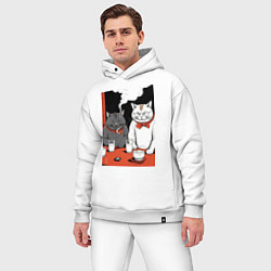 Мужской костюм оверсайз MoMo - Смеющиеся коты в японском стиле, цвет: белый — фото 2