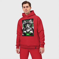 Мужской костюм оверсайз Котёнок командный геймер - киберспорт, цвет: красный — фото 2