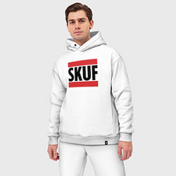 Мужской костюм оверсайз Skuf - красные линии, цвет: белый — фото 2