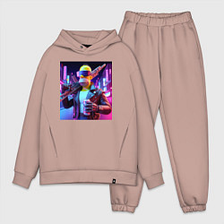 Мужской костюм оверсайз Крутой Гомер Симпсон с оружием и банкой пива, цвет: пыльно-розовый