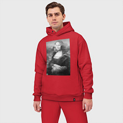 Мужской костюм оверсайз Черная-белая Мона Лиза с глюками, цвет: красный — фото 2