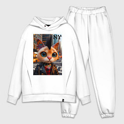 Мужской костюм оверсайз Глазастый котёнок панк из Нью-Йорка - нейросеть, цвет: белый